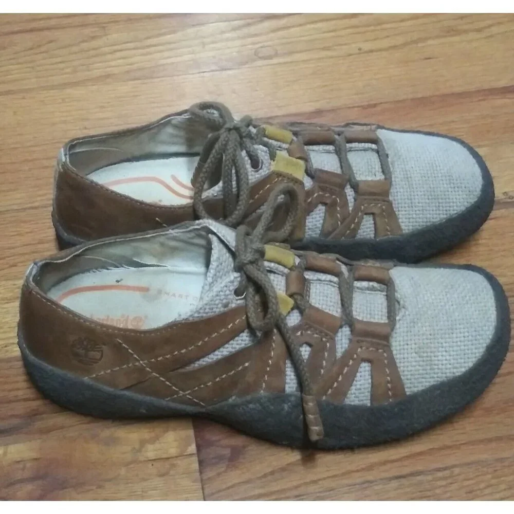 Timberland Smartwool Sneakers Mens 8M Brown leather + Hemp Lace Up Casual Shoes